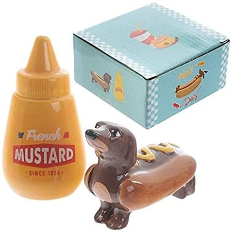 Puckator Sausage Dog in a Bun & Mustard Fast Food Ceramic Salt & Pepper Set Cover