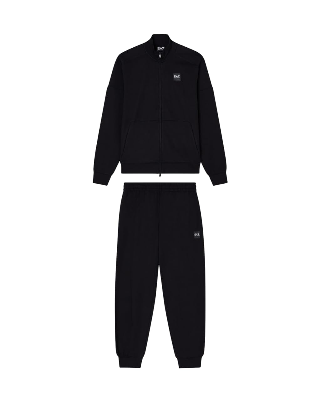 EA7 Armani Sportset, zweiteilig, Sweatshirt und Hose, Schwarz, Logo mit glänzenden Details