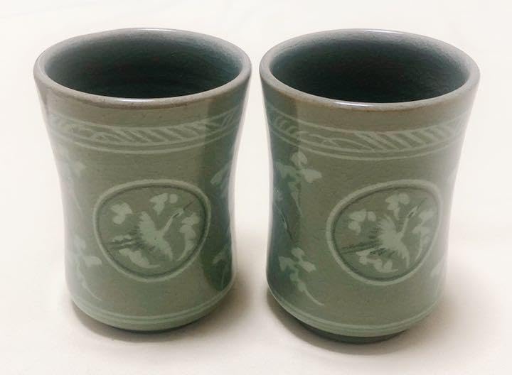Amazon | 月岩窯 藍渓 文昌圭 韓国青磁 鶴柄 カップペア 管理.KT