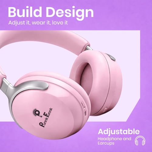 Image of PunnkFunnk Bass Over-Ear Bluetooth Wireless Headphones with Deep Bass, 40mm Drivers, Built-in Mic, Foldable Design, Soft Cushioned Ear Cups, AUX & TF Support for Music, Gaming & Calls (Pink)