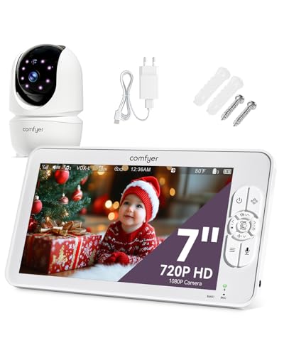 Comfyer Monitor para bebés, cámara y Audio 1080p, Monitor para bebés de vídeo de Alta definición 720P de 7 Pulgadas, sin WiFi, Modo vox, visión Nocturna automática, Plataforma remota