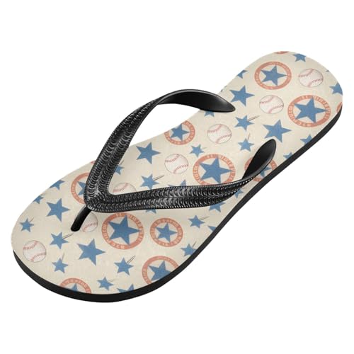 ALAZA Star Baseball Pattern Flip Flops for Women Fashion Beach Slippers Comfort Mens Flip Flops Non-Slip Rubber Shower Slippers Sandal for Hotel Travel Sport,XS2