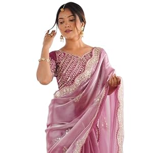 Women’s Tissue Silk Sequence Embroidery Saree With Unstitched Blouse Piece