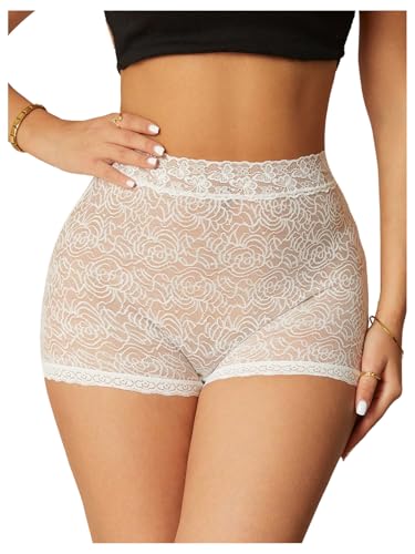 Image of WDIRARA Women's Plus Size Sheer Lace Boyshorts Underwear Sexy High Waisted Boxer Briefs Panties