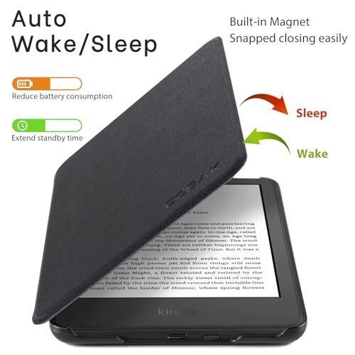 Image of CoBak Case for All New 6 Inch E-Reader 2024 and 2022 (11 Generation) - PU Leather Smart Cover, Auto Sleep and Wake, not Compatible with Kobo Clara,Black Pebbled