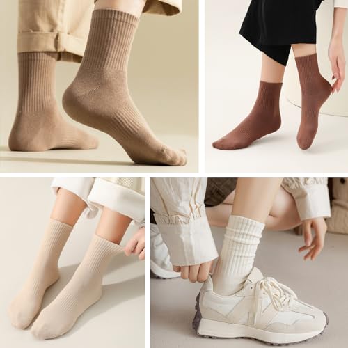 Image of Women Cute Crew Socks Neutral Cotton Socks Casual Aesthetic Slouch Boot Socks for Women Granola Girls Clothes
