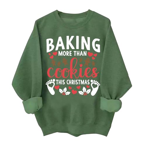 Image of Baking More Than Cookies This Christmas Sweatshirt Pregnancy Announcement New Mom Gift (US, Alpha, Large, Regular, Regular, Army Green)