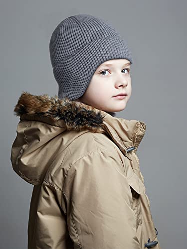 Geyoga 3 Pcs Toddler Kids Boys Girls Winter Knit Hat With Ear Flaps Beanie Hat Fleece Warm Lined Ears Covers Skull Hat For Kids 3 To 7 Years Black, White, Grey #TOP4