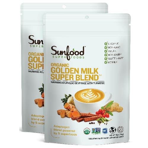 Sunfood Golden Milk Super Blend - Superfood Golden Milk Latte Turmeric Powder with Ginger, Black Pepper, Cinnamon, and Cardamom, Vegan, USDA Organic - 6 oz (Pack of 2)USDA Organic