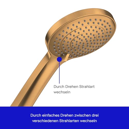Duravit Duschsystem, wassersparendes Shower System, Duschkopf mit 3 Strahlarten (Rain, Intense Rain, Soft Rain), Kopfbrause im Winkel verstellbar, Duschset reinigungsfreundlich, Bronze Gebürstet