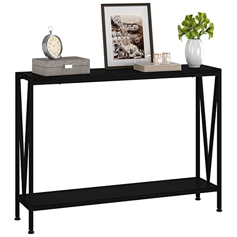 Amyove Black Console Table, 42.9" Black Entryway Table, Industrial 2-Tier Skinny Sofa Table with Shelf, Console Tables for Entryway, Living Room, Hallway, Foyer, Corridor, Office Cover