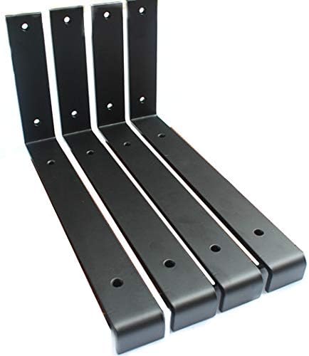4 Pack - 11.25"L x 6"H x 1.5"W Lip Shelf Bracket Heavy Duty Rustic Industrial Farmhouse Iron Metal Wall Floating Shelf Bracket Metal Shelf Bracket, Industrial Shelf Bracket, Shelf Supports with Screws