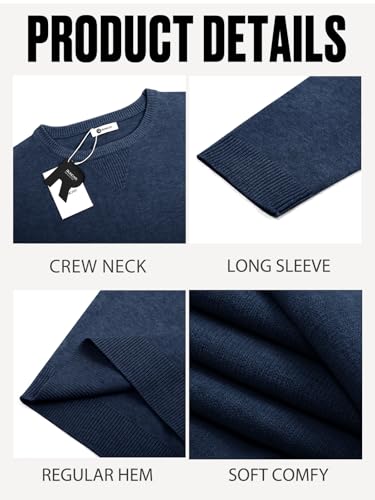 Image of Runcati Mens Crewneck Sweaters Casual Knit Lightweight Dress Sweater Long Sleeve Slim Fit Fall Winter Pullover