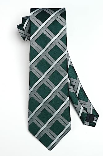 Image of HISDERN Ties for Men Formal Business Plaid Checked Mens Ties and Pocket Square Set Classic Wedding Necktie Handkerchief