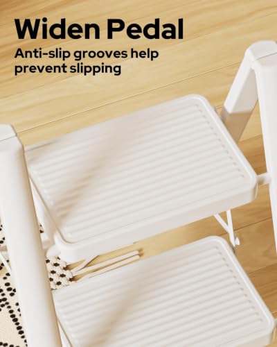 Image of 2 Step Ladder Portable Folding Step Stool with Anti-Slip Pedal, Lightweight Stepladder Multi-Use for Home and Kitchen, Saving Space, White, 300lbs