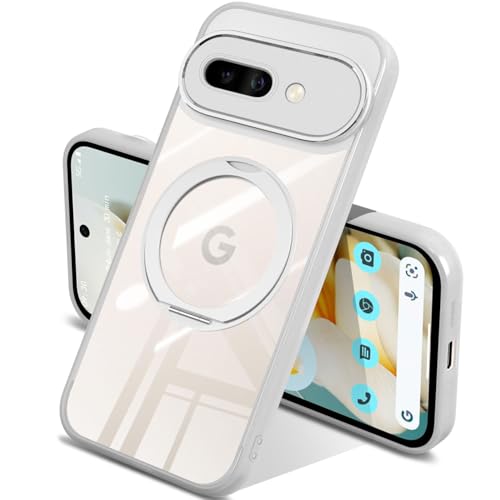 Google Pixel 9a ケース クリア MagSafe対応 グーグル ピクセル9a カバー リング 360度回転スタンド 耐衝撃保護 リング付き マグネット搭載 黄変防止 ワイヤレス充電可 マグセーフ対応(透明)