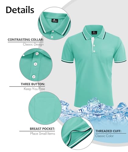 Image of ZITY Men Polo Shirts Short Sleeve with Pocket Golf Polo Wicking Shirts for Men Casual Collared T-Shirts