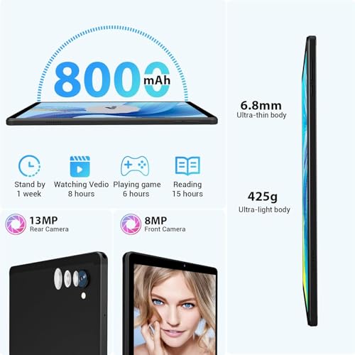 Image of 2026 Tablet with Keyboard,Stylus & Mouse, 10.3 Inch Android 13 Tablets, 2K IPS Screen, 19GB RAM 256GB (1TB TF), 8000mAh, 8-Core,8+13MP, 5G /2.4G WiFi,Tablets for Students, Adults, Play- Blue