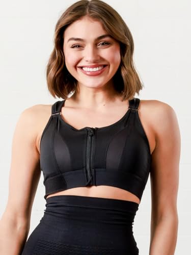 Image of Women Polyester Spandex High Impact Front Zip Sports Bra Fitness Criss Cross Back Crop Tops Tank Gym Yoga Workout, Size: M-5XL