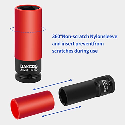 DAKCOS 3PCS 1/2-Inch Drive Lug Nut Impact Socket Set, 17mm, 19mm, 21mm Wheel Protector - Image 4
