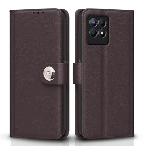 Image of Pikkme Flip Cover Leather Finish | Inside TPU with Card Pockets | Wallet Stand and Shock Proof | Complete Protection Button Flip Case for Realme Narzo 50 4G / Realme 8i 4G (Coffee)