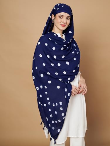 Image of Women's Cotton Rayon Bandhani Print Dupatta with Tassels 2.25 Meters | Women's cotton printed dupatta with tassels.