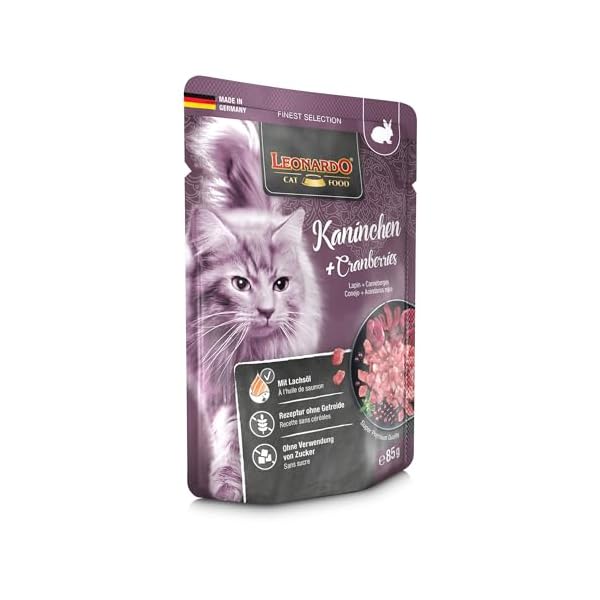 Leonardo Frischebeutel [16x85g Kaninchen + Cranberries] | Getreidefreies Nassfutter für Katzen | Feuchtfutter Alleinfutter im Einzelportionsbeutel – Bild 3