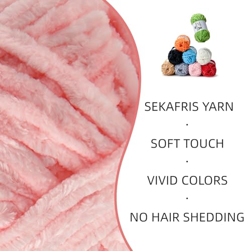 Image of 3 Pack Plush Chenille Chunky Yarn - Fluffy Velvet Yarn Crochet for Blanket Knitting and Crocheting - Soft Baby Yarns for Crocheting - Amigurumi Crochet Yarns 100g (87yds) (3 Pink)