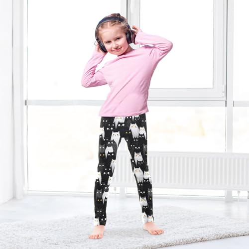 Girls Leggings Black and White Cat Soft Toddler Leggings for Girls Kids Pants Size 4T-10T4