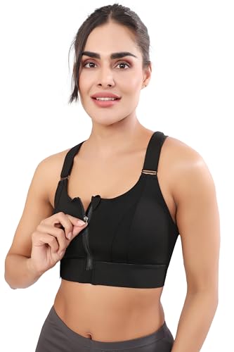 Image of Women Polyester Spandex High Impact Front Zip Sports Bra Fitness Criss Cross Back Crop Tops for Gym, Yoga & Workout - Size: M-4XL