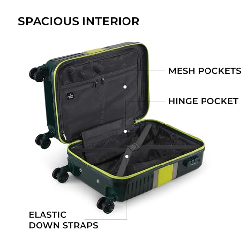 Image of Nasher Miles Mexico Hard-Sided Polycarbonate 8 Wheels Double Spinner Cabin Luggage Dark Green and Lime 20 inch |55cm Trolley Bag,Small