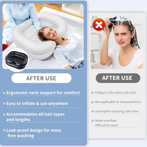Image of Clefairy Large Portable Inflatable Hair Washing Basin for Bedridden - Wash Hair in Bed with Inflatable Shampoo Bowl.For Elderly,Disabled,Injured,Ideal Inflatable Sink for Locs Detox (Black)