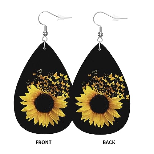 Yellow Sunflower Flower Earrings For Women Jewelry Lightweight Faux Leather Teardrop Drop Dangle Earrings2