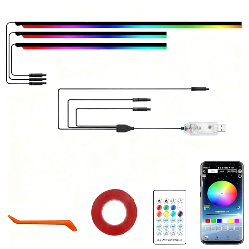 Kit de Bande LED Acrylique 3 in 1 pour Voiture,16 Millions de Couleurs,contrôle par Application.Éclairage d'ambiance avec 210 Modes pour Tableau de Bord et intérieur.