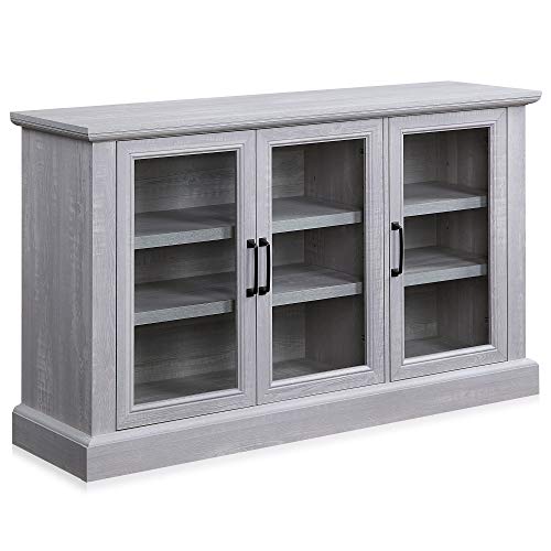 BELLEZE Sideboard Buffet Cabinet, 55” Entertainment Center Modern Wood Glass-Buffet-Sideboard with Storage Cabinet Console Table Adjustable Shelves