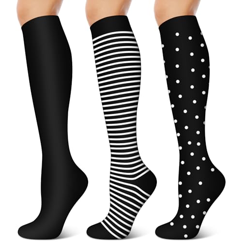 3 Pairs Compression Socks for Women & Men 15-20 mmHg- Best Support for Nurses, Running, Hiking, Recovery & Flight Socks