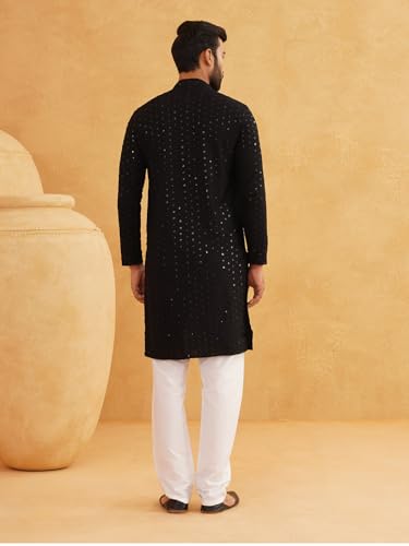 Sojanya (Since 1958 Men'S Sequinned Embroidered Cotton Kurta And White Pyjama Set4
