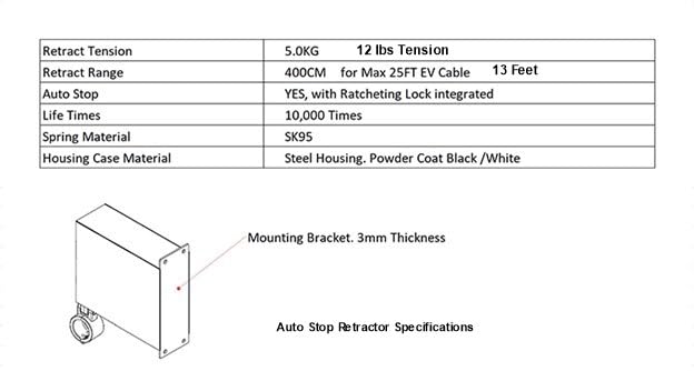 Retractable Cable Management Pulley System for EV Charger, Rugged Commercial Grade, Auto Stop Ratchet, Outdoor Rated