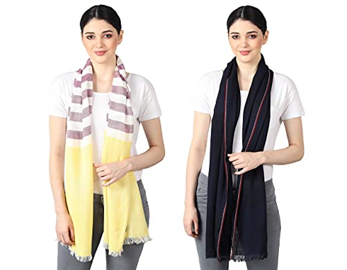 Image of Flyer Women's stole /scarf Colour- Yellow & Purple & Blue & Grey & Purple & Pink soft viscose ethnic scarves pack of 2 ST-08-ALL