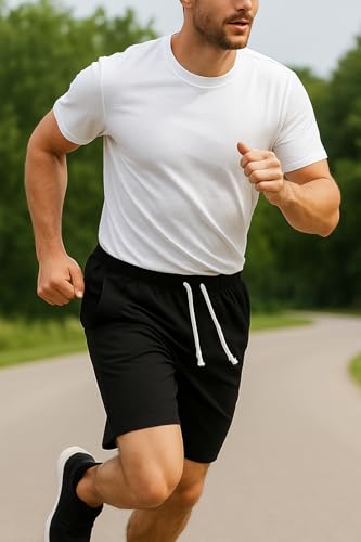 شورت رياضي كاجوال للرجال بخامة مريحة بجيوب جانبية وحبل ربط واستيك فى الوسط للشباب والرجال من ميزا (اسود, XXL)