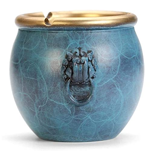TIANYIA Cenicero de cobre puro sin humo, cabeza de león, gran almacenamiento, afecta a la atmósfera, decoración de oficina, mesa de café, manualidades, regalos, ceniceros de mesa