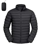 LZACTOIN-X Men's Lightweight Packable Puffer Jacket Insulated Warm Winter Jackets Water-Resistant Puffy Coat for Ski Hiking Travel Black Large