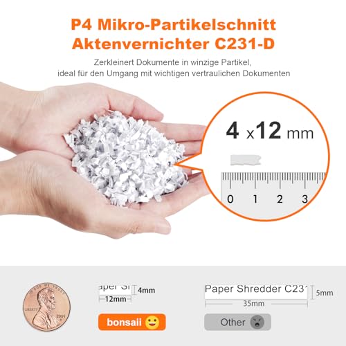 Bonsaii 100 Blatt Aktenvernichter mit Automatischer Zuführung, Mikroschnitt Schredder Aktenvernichter P4 mit Anti-Stau, Bis zu 30-Minuten-Dauerbetrieb, 16L-Behälter, für zu Hause und im Büro, C231-D