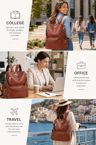 Image of Leather Backpack for Women | Large Capacity | College and Office use | PU Leather | shoulder bag for Ladies,