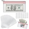Sayglossy Money Bags With Zipper, Cash Envelopes,7.4 x 3.9 inch Money Pouch, Clear Bank Deposit Bags, Bank Bag, Cash Bag, Coin Bag for Collectors with 100 Pcs Money Holders and 2 Sheets Tab Stickers