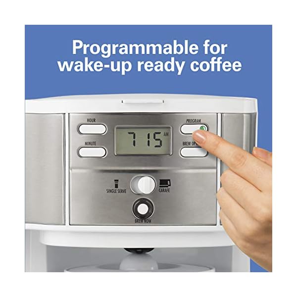 Hamilton Beach 49933 2-Way 12 Cup Programmable Drip Coffee Maker & Single Serve Machine, Glass Carafe, Auto Pause and Pour, White - Image 6