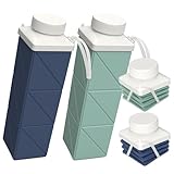 BEAUTAIL Collapsible Water Bottles 24.3oz, Foldable Travel Water Bottle, Portable & Lightweight, Leakproof & Reusable for Traveling Camping Hiking Sports Outdoor School Office, 2 Pack, Dark Blue+Green