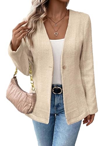 Mina Self Long Tweed Blazer Jacket for Women 2024 Fall Winter Warm Cardigan Open Front Slim Fitted Fashion Casual Work Suit3