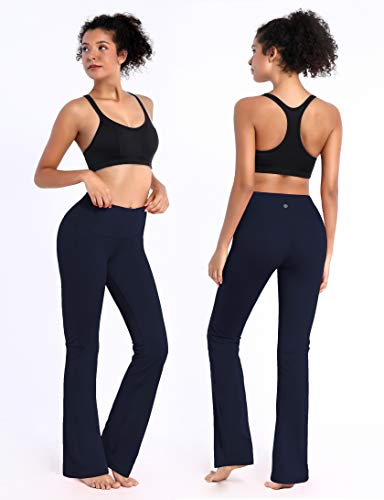 BUBBLELIME 29"/31"/33"/35"/37" 4 Styles Women's High Waist Bootcut Yoga Pants - Basic Nylon_DARKNAVY(1) L-37 Inseam