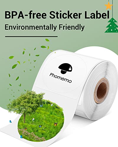 Image of Phomemo Round Thermal Labels,1.96 inch, Use for M110 /M100 /M220 /M108, 140 PCS | 2 Inch Circle Labels 50x50mm 1 Roll Thermal Stickers for Kids & School, Barcode, Logo, Business, Home, Organization, White